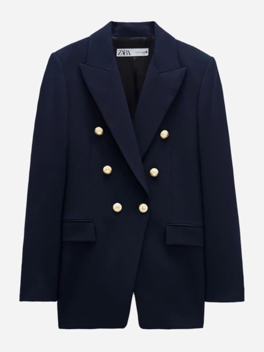 NWT Zara Woman's Fitted Jacket Tailored Double Breasted Blazer in Navy